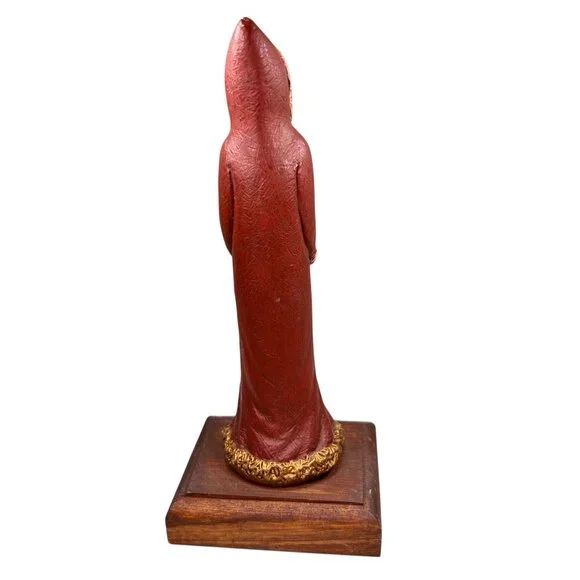 Skinny Santa Claus Figurine Handpainted Wreath Wooden Base Holiday Rustic - Picture 6 of 11